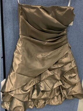 NWOT Cache Bronze Metallic Ruffle Tiered Mini Dress, Size 4